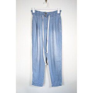 Zenana Pants Women's Size Medium Chambray Paperbag Pleat‎ High Rise Boho Retro